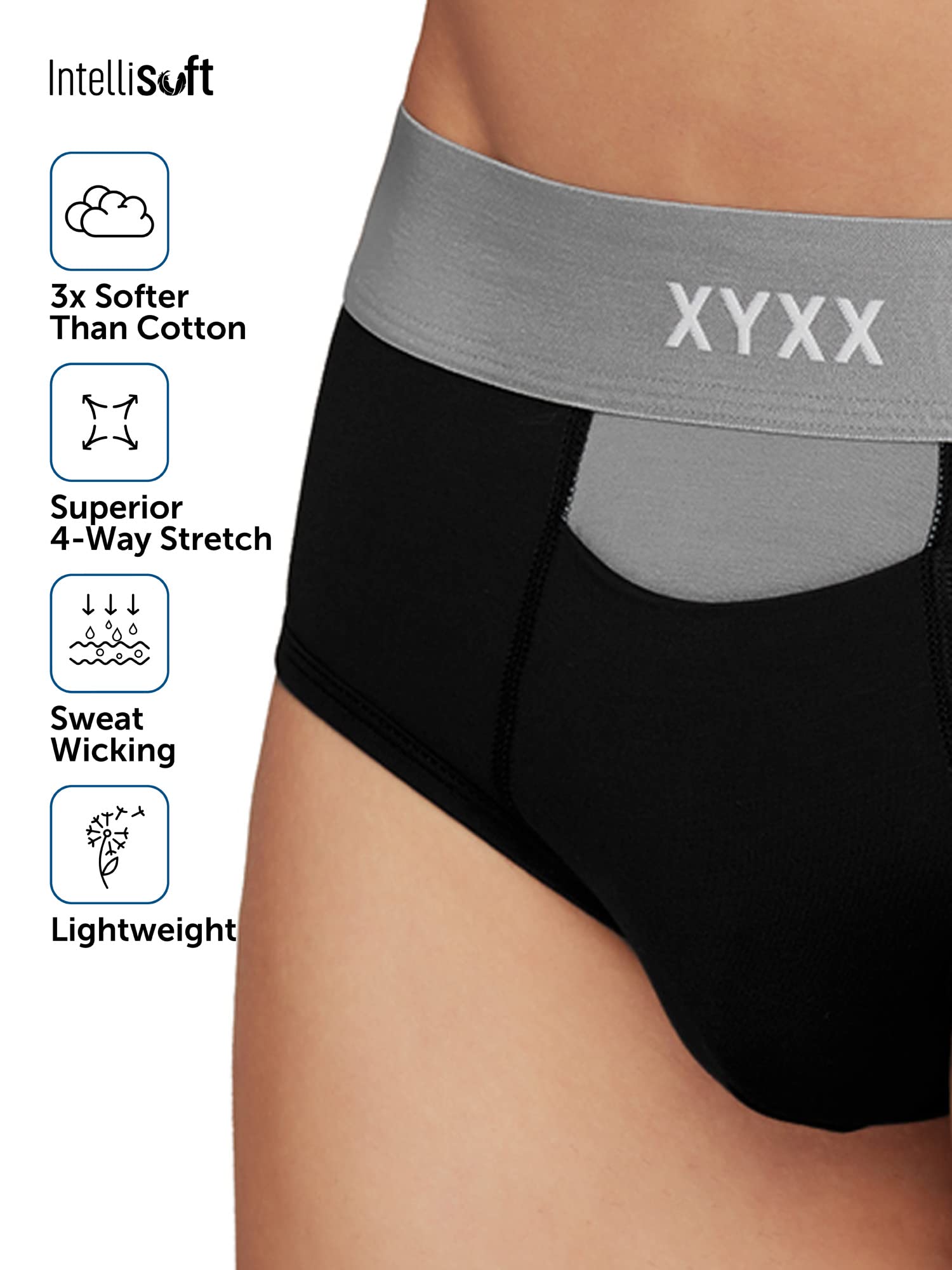 XYXX bielizna męska Dualist IntelliSoft, antybakteryjne majtki z mikromodalu, 3-pak (Black Iris & Black; Navigate & Black Iris; Steel Grey & Black; L)