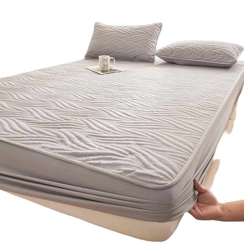 Coprimaterasso Traspirante con Design 3D Air, Lenzuolo con Angoli Impermeabile, coprimaterasso Trapuntato con Tasche Profonde, Lavabile in Lavatrice (Grigio, 135 cm x 200 cm)
