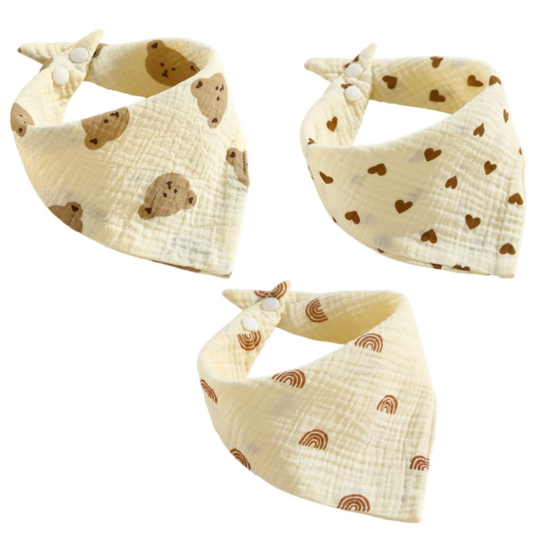 Baby Lätzchen, 3 Stück Dreieckstuch, Lätzchen Baby Absorbierende Dreieckstuch, Weiche Sabberlätzchen, mit Verstellbares Druckknopf, für Säugling Kleinkinder Jungen Mädchen, mehrfarbig