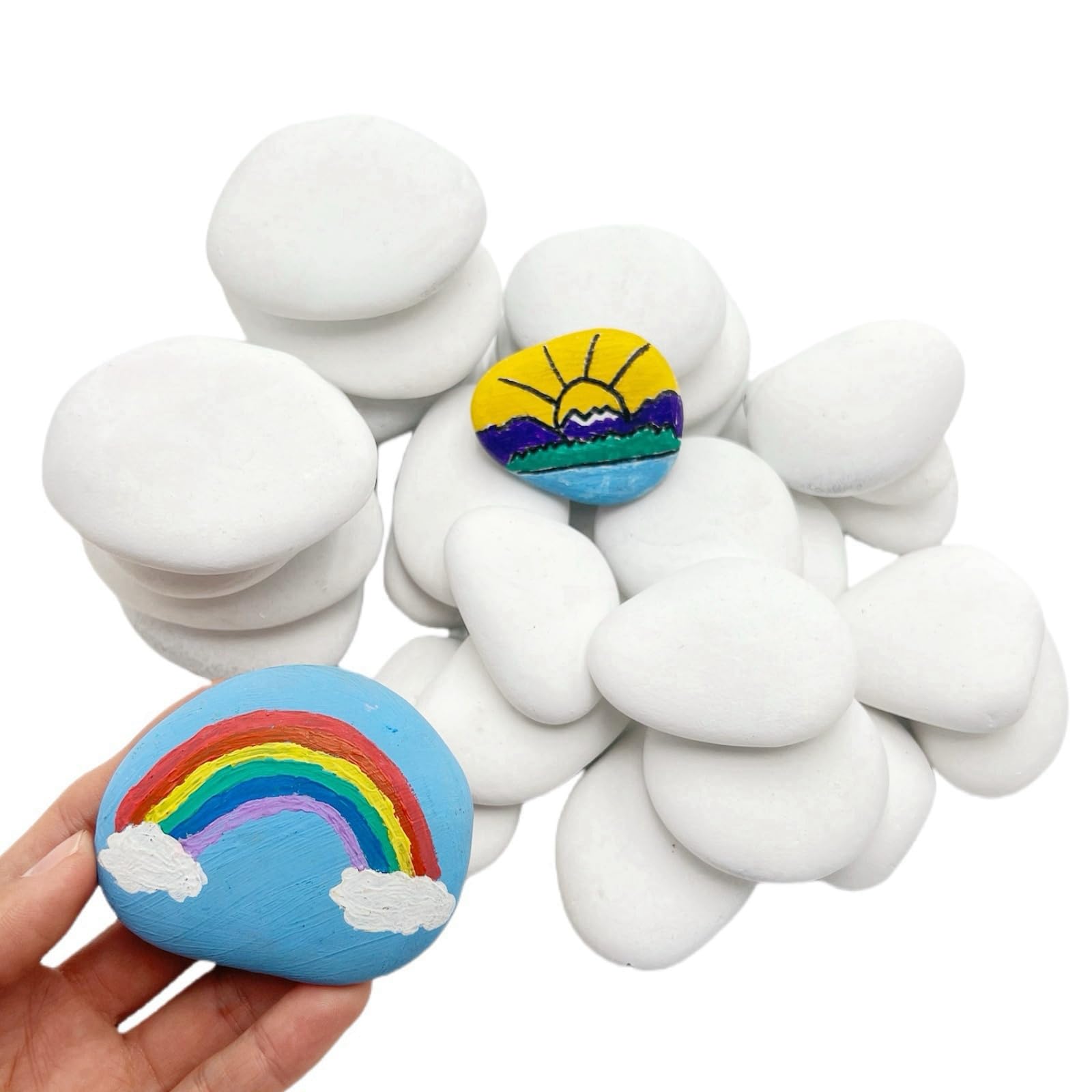 lifetop 33PCS White Painting Rocks, Medium & Small DIY Rocks Flat & Smooth Kindness Rocks for Arts, Crafts, Decoration, DIY Rocks for Painting ，Hand Picked for Painting Rocks