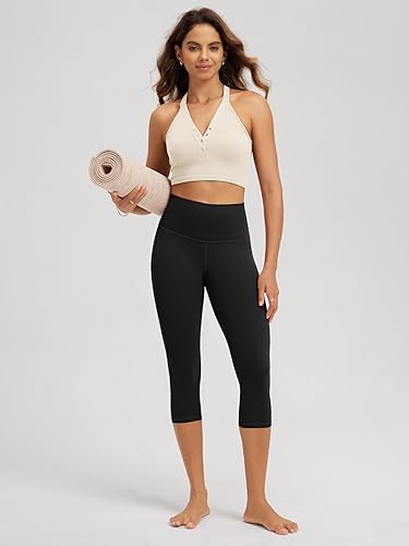Miniatura 5 de ODODOS Paquete de 2 capris de yoga suaves para mujer, leggings capri de cintura alta de 141921 pulgadas