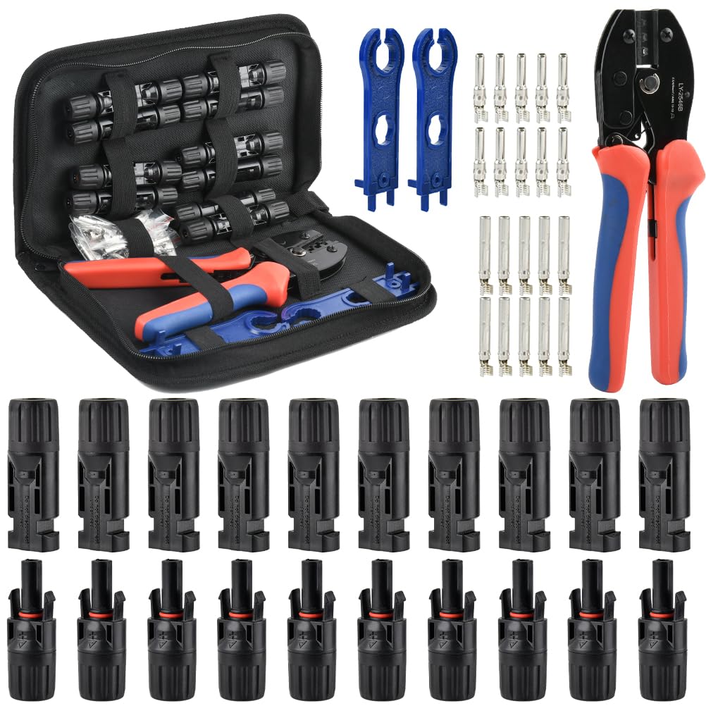 Juego de Herramientas de Crimpado Solar para 2,5/4/6 mm² - 1 Tenaza, 10 pares Conectores, 2 Llaves