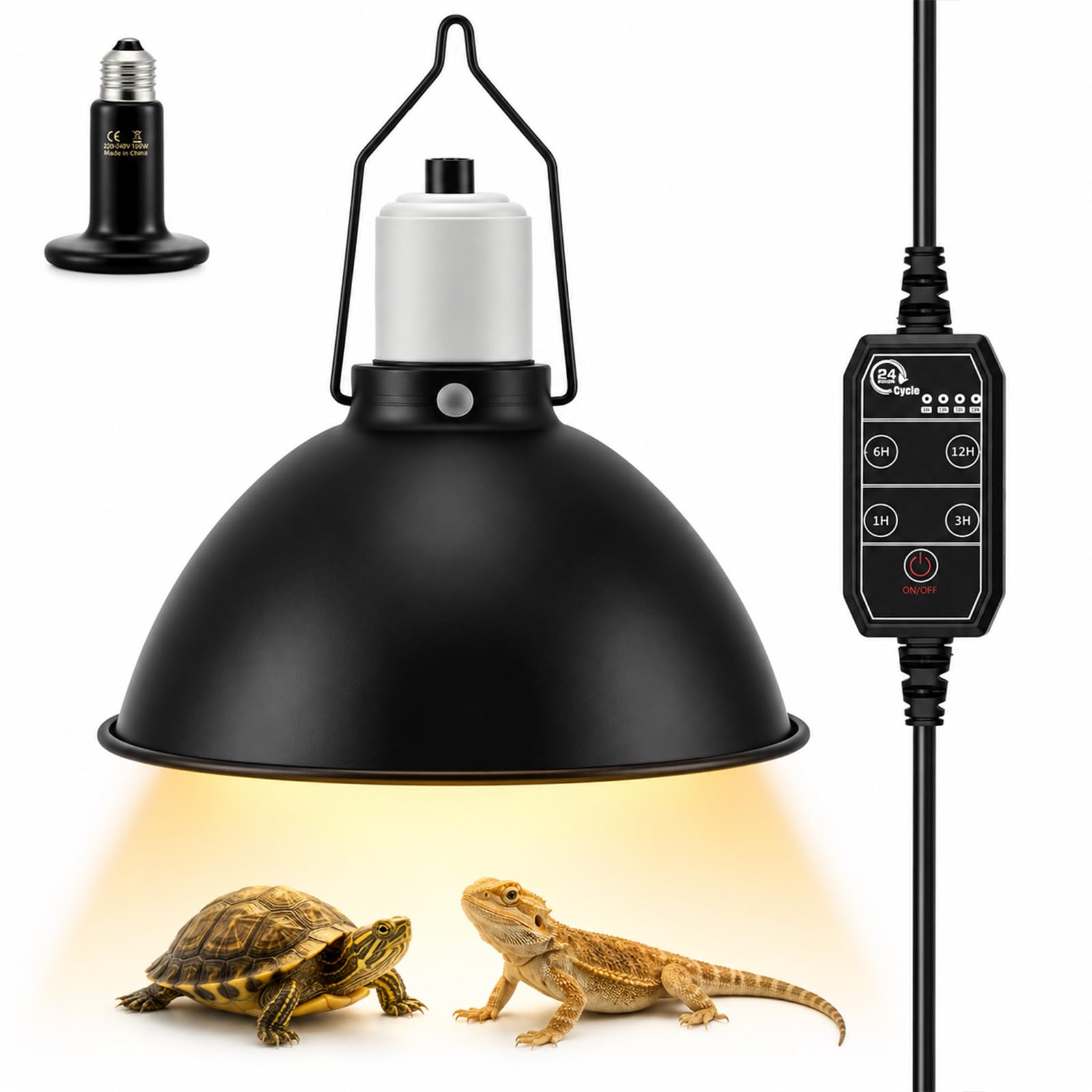 Rettile Lampada Riscaldante con 100W E27 Lampadina e 4 Timer, Diametro 21cm