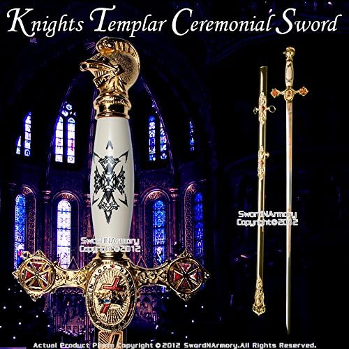 31" Masonic Knights Templar Ceremonial Sword Gold Fittings Red Crosses - Image 2