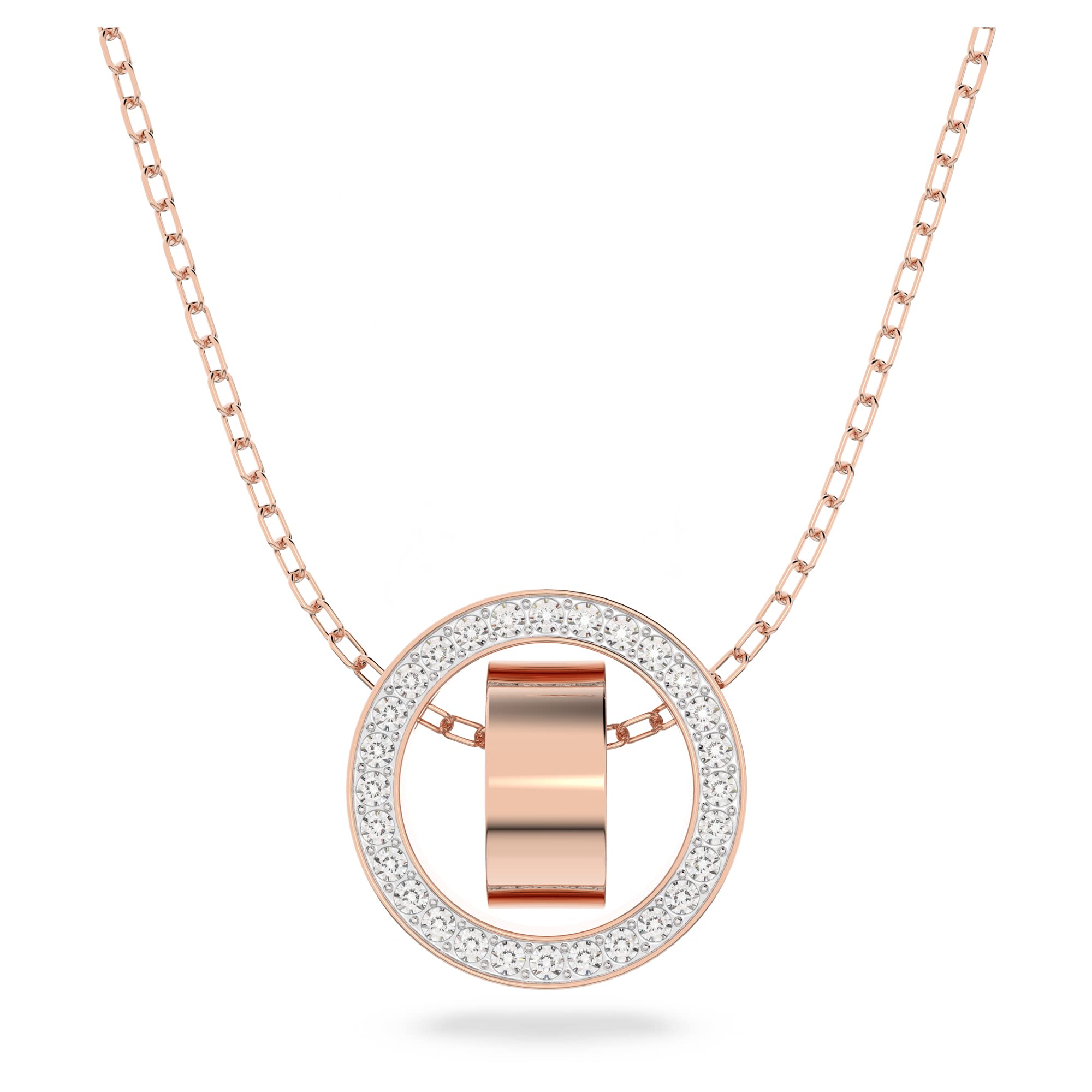 Swarovski White Crystal Pendant Necklace, Pavé Crystal Pendant in a Rose Gold Tone Plated Setting, from the Hollow Collection