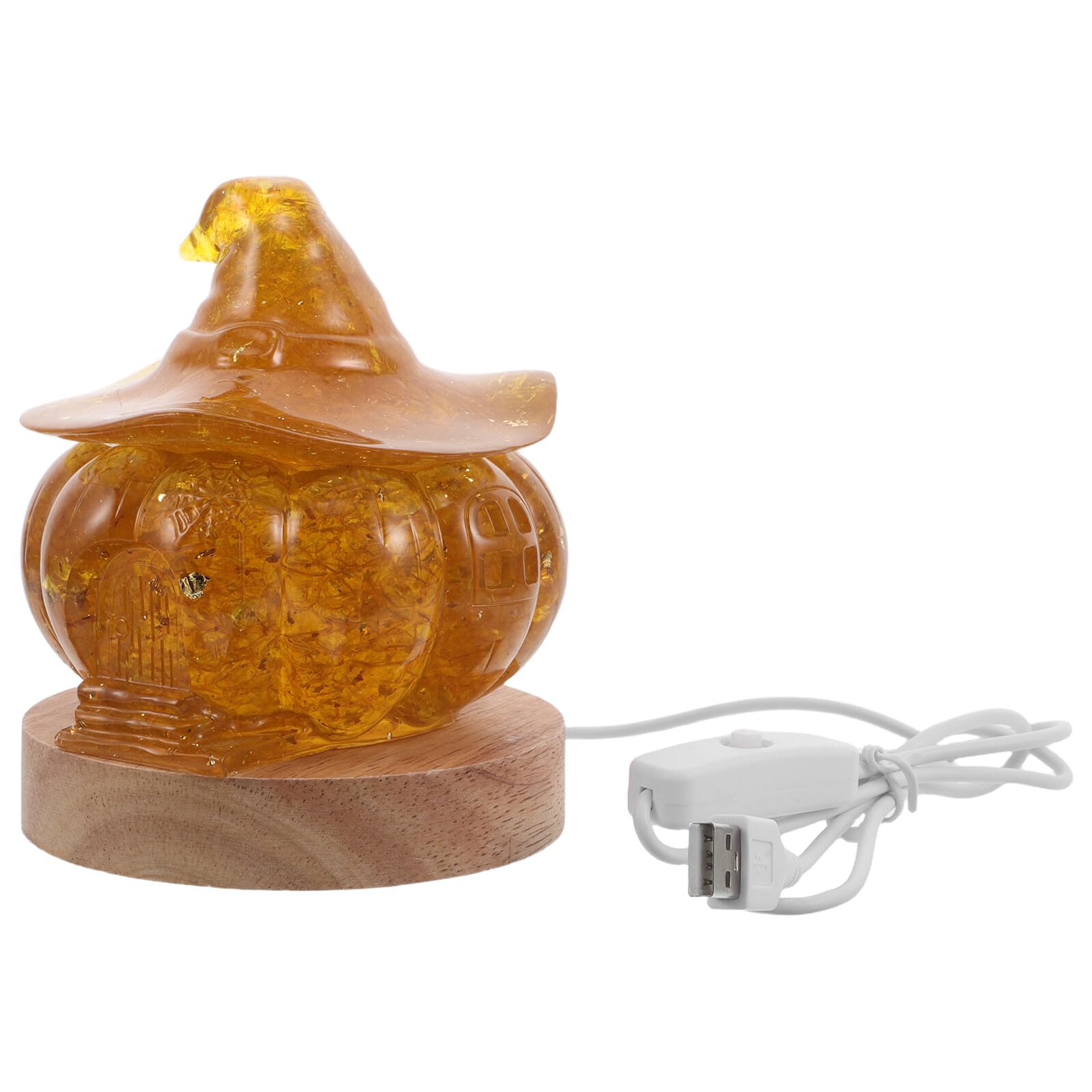 Kryształowa Dynia Lampa Nocna z Drewnianą Podstawą Dekoracja Stołu Halloween i Jesienne Przyjęcia Idealna Jako Prezent Halloween Party Favor Pumpkin Night Light Decor