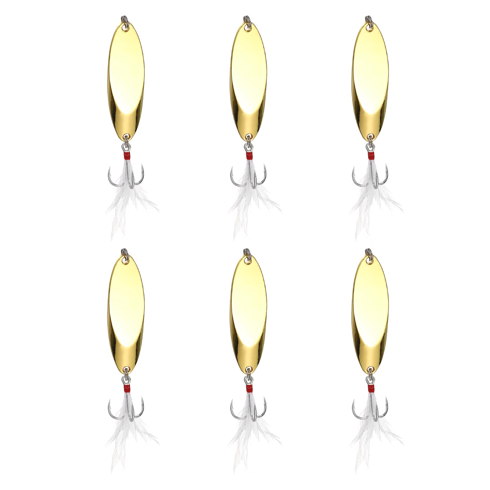 Angellöffel, Metall, Salzwasser, Drillinge, Forellenköder, Jigg-Löffel mit Drillingshaken, Spinnköder, 6 Stück & 28 g & Gold – passend für Süßwasser/Lachs/Barsch/Forelle