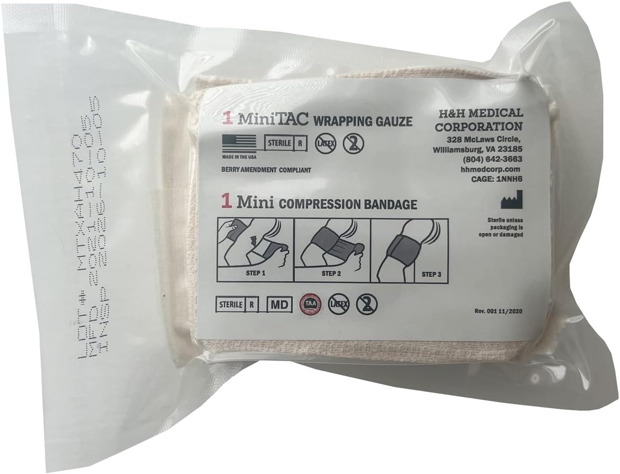 H&H Mini 2X - Sterile Packing Gauze Plus Compression with ABD Pad – Compact Chemical-Free Cotton Gauze with Compression Combo – Tactical Stop The Bleed, First Aid Supply for Home & Medical