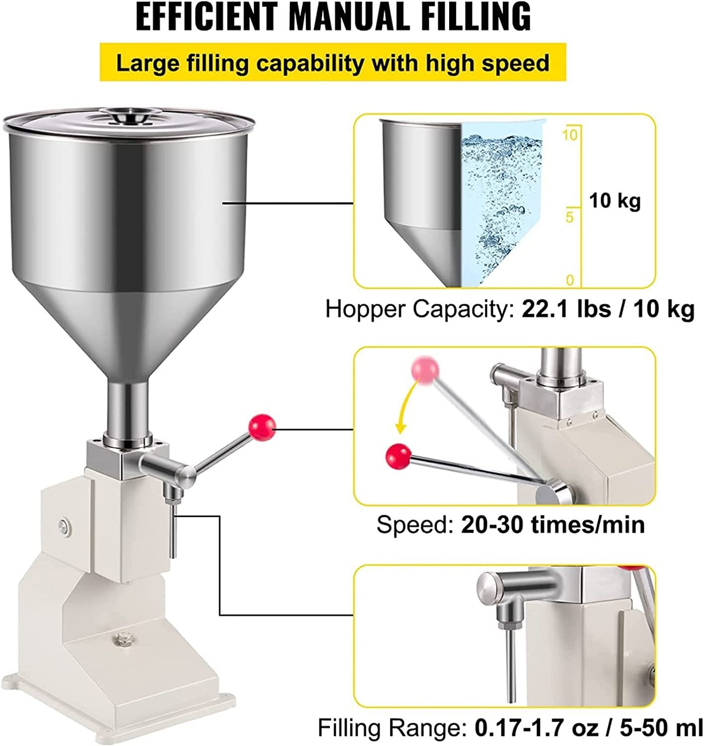 TREEYX Paste Filling Machine 5-50ml Bottle Filler Manual Liquid Filling Machine for Cream Honey Shampoo Cosmetic Oil — view 3