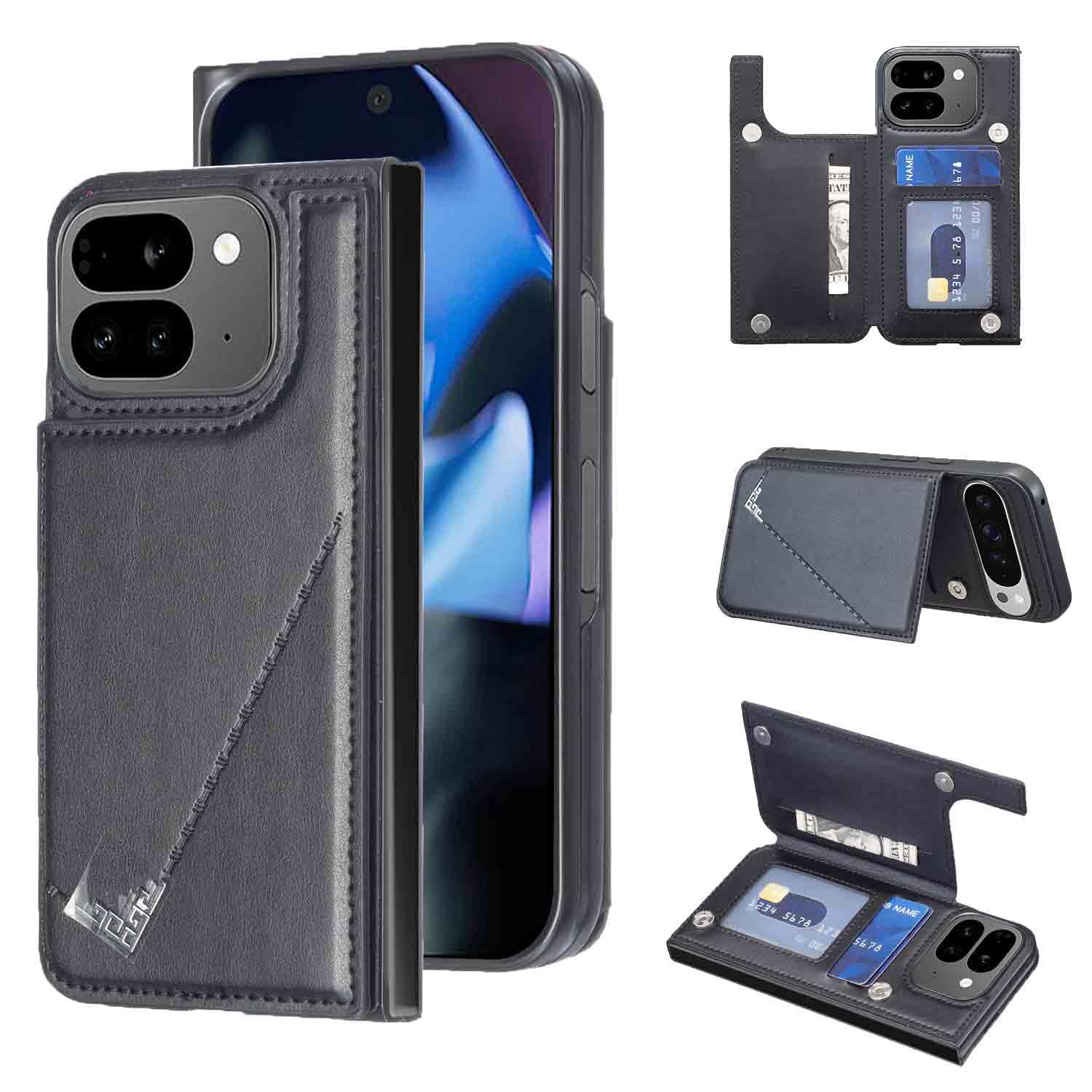 【Anrek】互換性 Google Pixel 10 Pro Fold 用 新型 背面 カードケース（ブラック）グーグル ピクセル10プロ フォールド スマホケース カード収納 横置き機能 携帯カバー pixel10pro fold BLACK