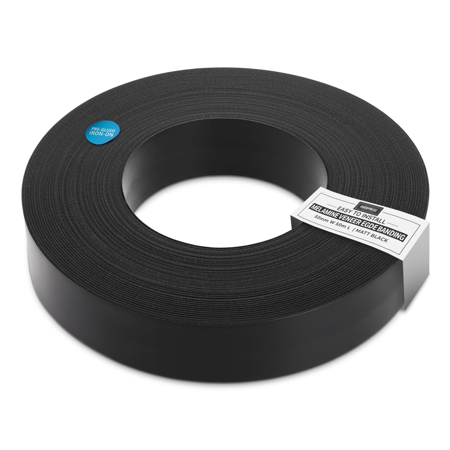 Woodpress Mat Black Woodpress® 50Mm Matt Black Melamine Pre-Glued Veneer Edging Tape – 50M Trade Roll – Iron-On Wood Application