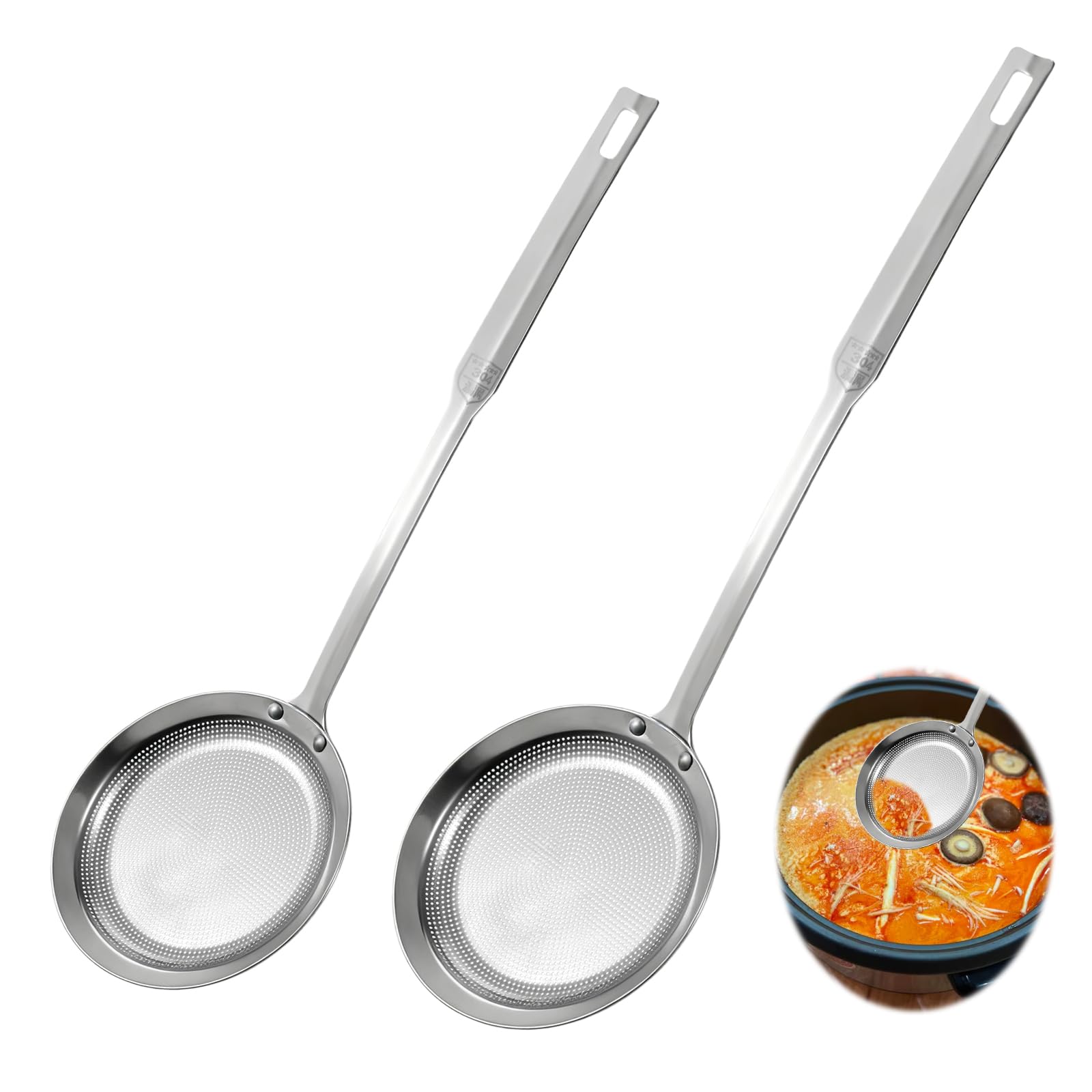 Photo 1 of 2 Pack Fine Mesh Strainer Stainless Steel Filte Grease Foam Extra Fine Strainer with Handle Sieve Spoon for Oil Filter Food Strainers Kitchen Gadget for Oil Vegetable Quinoa Tea Juice (Large+Small)