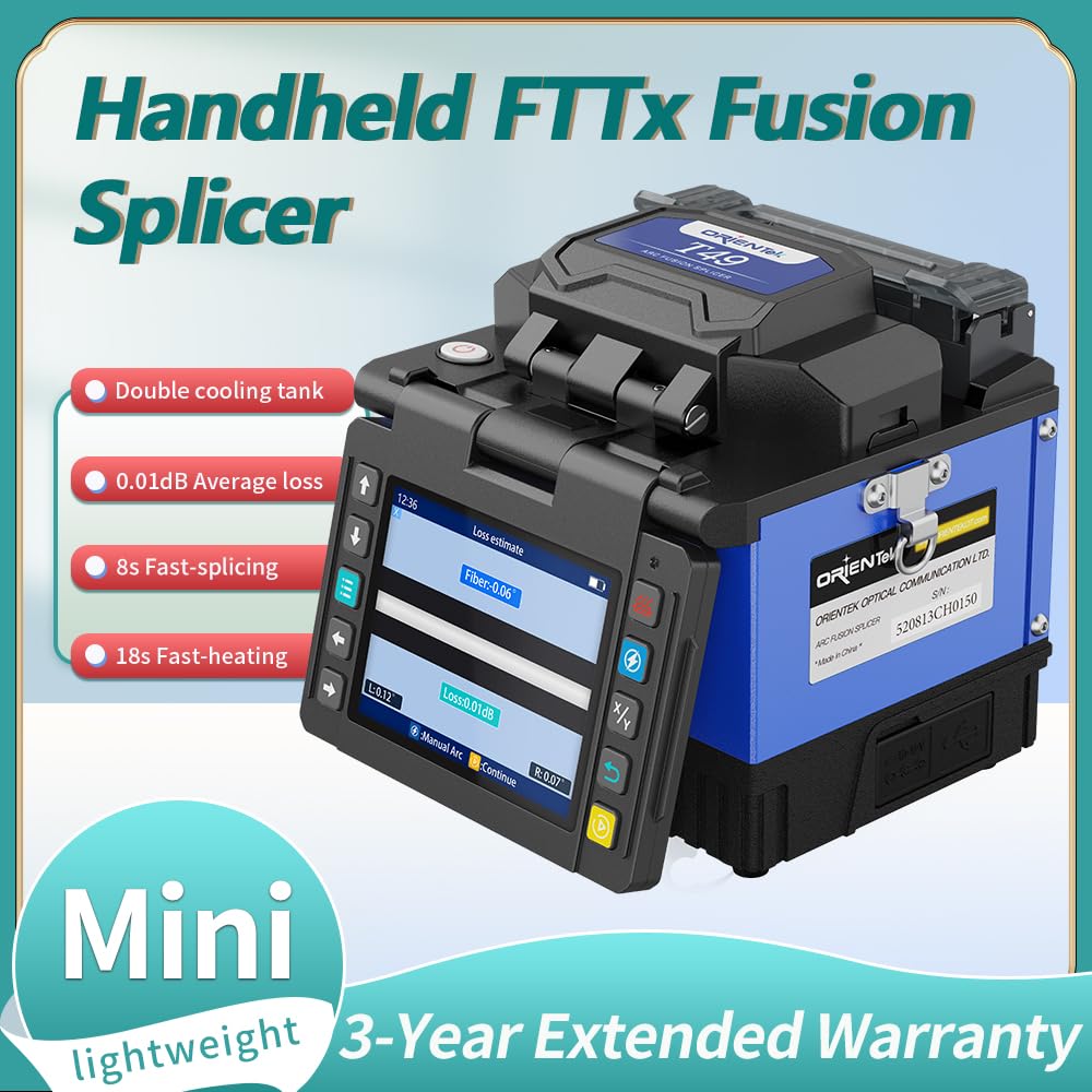 Orientek Optical Fiber Fusion Splicer T49 FTTH Fusion Splicer Machine Kit 8s Splicing 18s Heating Fiber Cleaver FC-20 4000mAh Battery Mini Welding Machine
