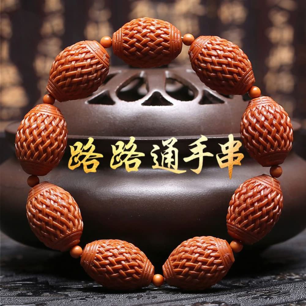 XIALON . Bracciale intagliato a mano in legno di oliva, 18 cm, senza pietre preziose, Legno, Senza pietre preziose