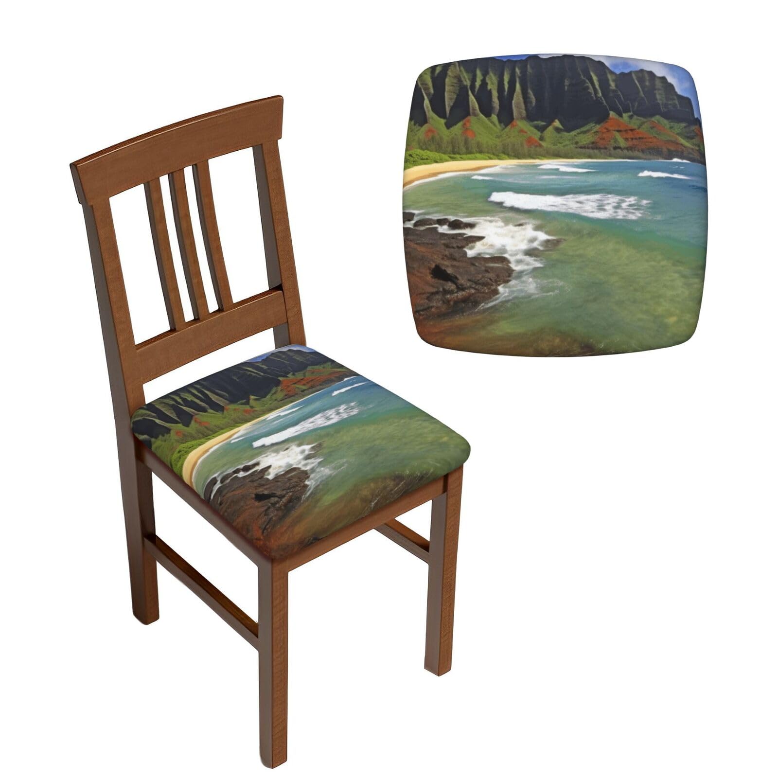 FodPand 4PCS Dining Chair Covers for Dining Room Kauai Hawaii Seashore Chair Seat Cover Stretch Parsons Chair Slipcover Removable Washable Seat Cushion Slipcovers Cover for Kitchen Office