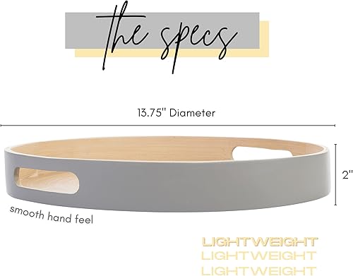 Miniatura 9 de HABITAAS Bandeja de bambú hilado, bandeja decorativa para mesa de café, bandeja otomana, bandeja de madera, bandeja redonda, decoración de bandeja