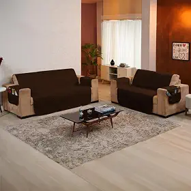 Kit Protetor de sofá 2 e 3 Lugares Tecido Macio - Ideal para Casas com Pets e Crianças, Fácil de Lavar e Colocar, Custo-Benefício Incrível – FV Enxovais (Marrom, Kit 2 e 3 Lugares)