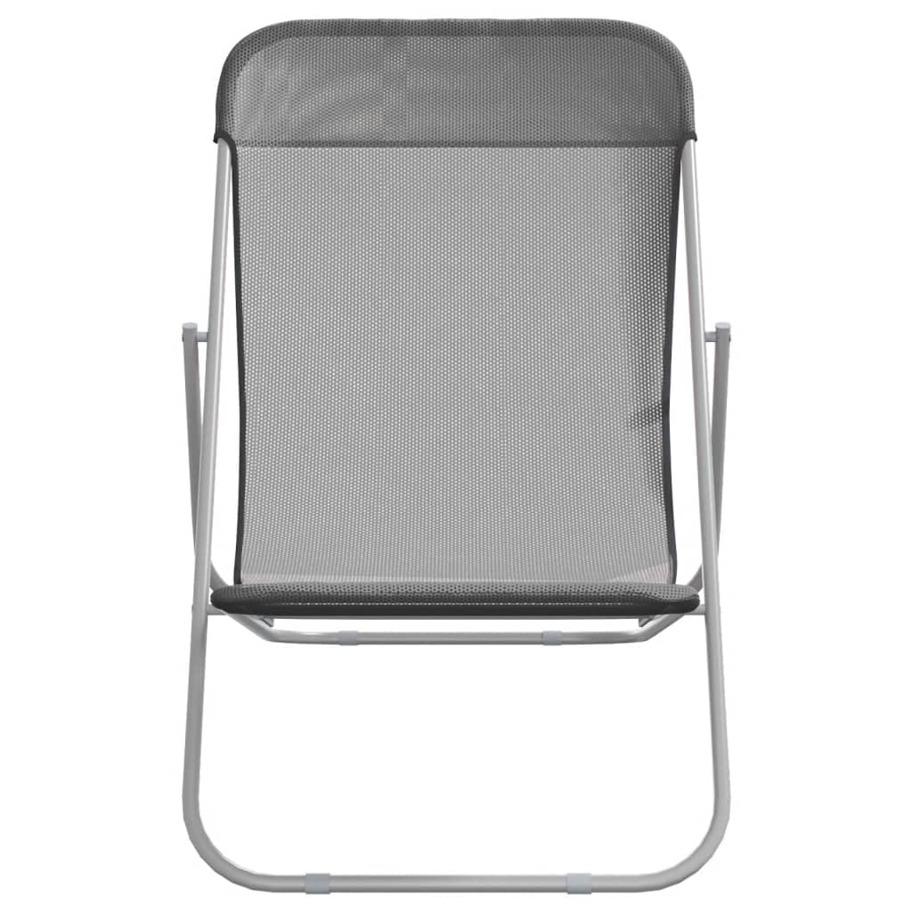 Strandstühle 2er Set Grau Textilene Pulverbeschichteter Stahl Outdoor Relaxliegen Gartenliegen Klappbar Poolliege Balkonliege Terrasse Camping Liegestühle