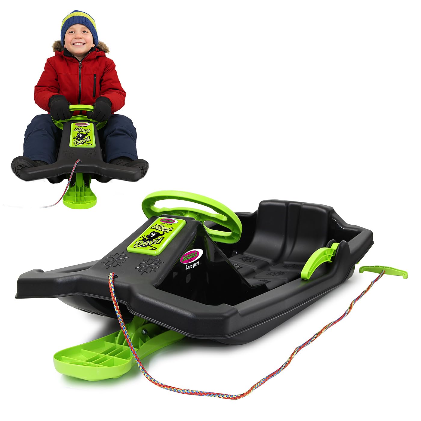 Snow Play Bob Black Devil Schlitten Lenkrad Bremse Handbremse ab 3 Jahren Schwarz