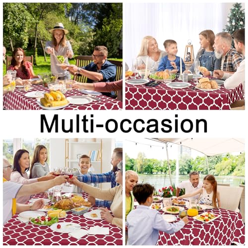 Image of Smiry Rectangle Table Cloth, Flannel Backed Vinyl Tablecloth, 52 inchx70 inch | Waterproof Plastic Tablecloths, Wipeable Table Cover for Dining, Indoor and Outdoor (Burgundy)