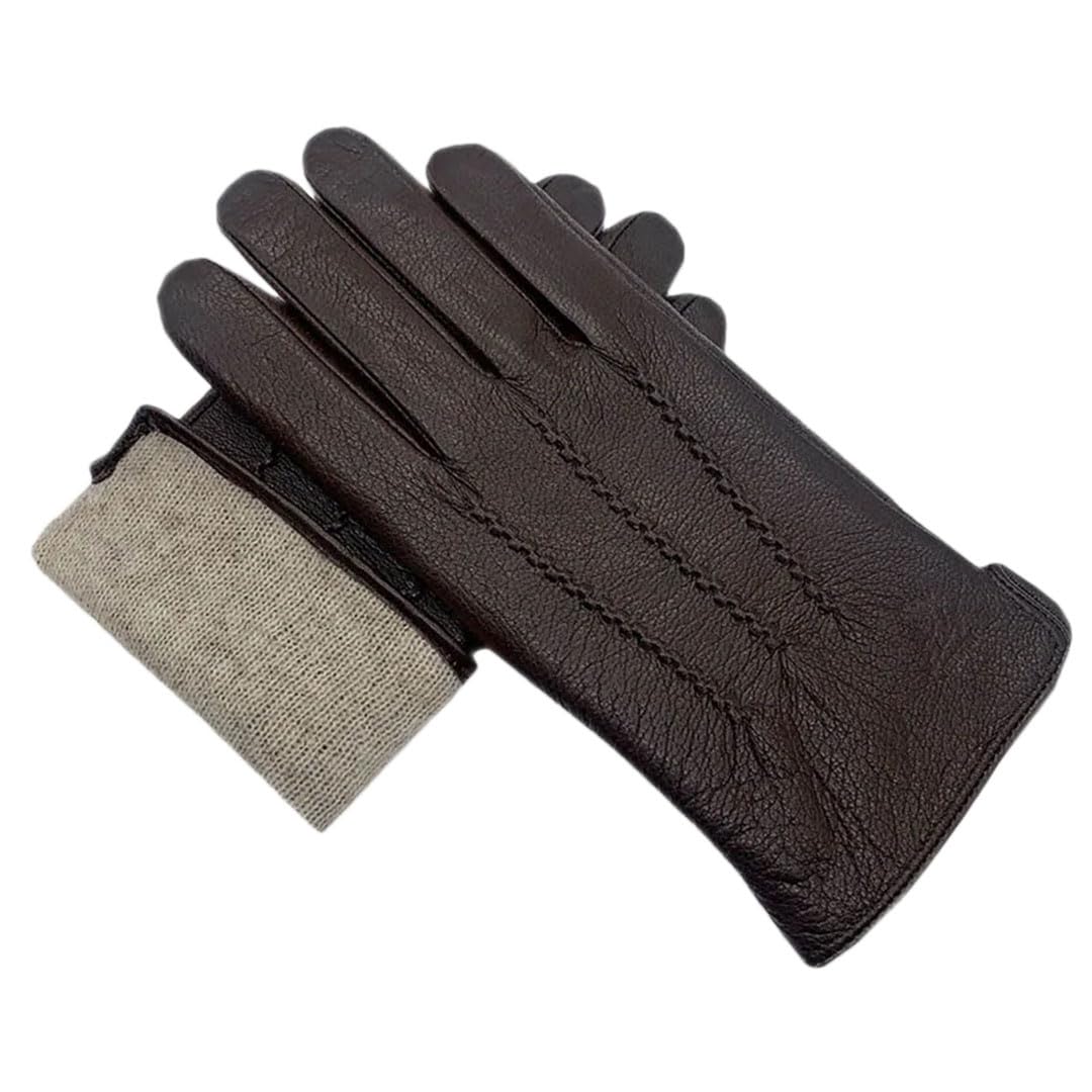 Guanti invernali in pelle di daino da donna da uomo Guanti da polso in vera pelle di daino fodera in lana per cucire macchina da cucire calda guida equitazione col marrone 12,5, Marrone, 12.5