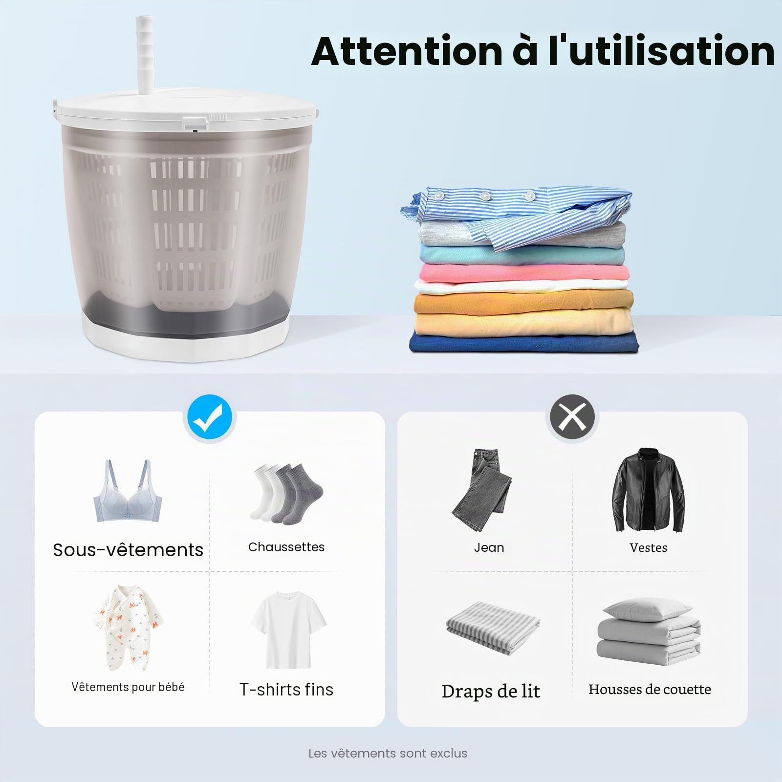 Mini essoreuse à linge manuelle 2 en 1 jusqu'à 2 kg avec taux de déshydratation de 40 à 50 %, 35 x 35 x 32 cm, mini machine à laver en plastique avec pieds à ventouse, machine à laver portable pour