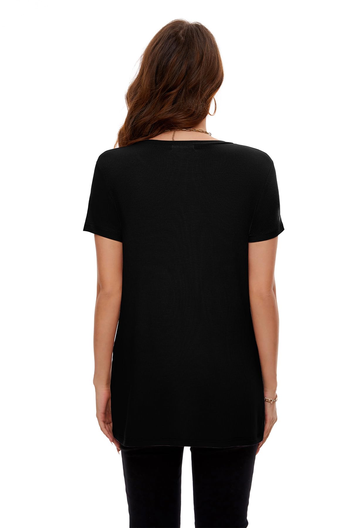 Smallshow Ropa de Maternidad Manga Corta Side Split Tops Embarazada,Black,L