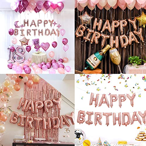 Image of Party Propz Rose Gold Happy Birthday Letter Balloons - Foil For Unicorn, Princess, Photo booth, 1st, Girls, Room, Wife, Women Baloons, Letters Words, Banner (cardstock) Decorations Party Supplies