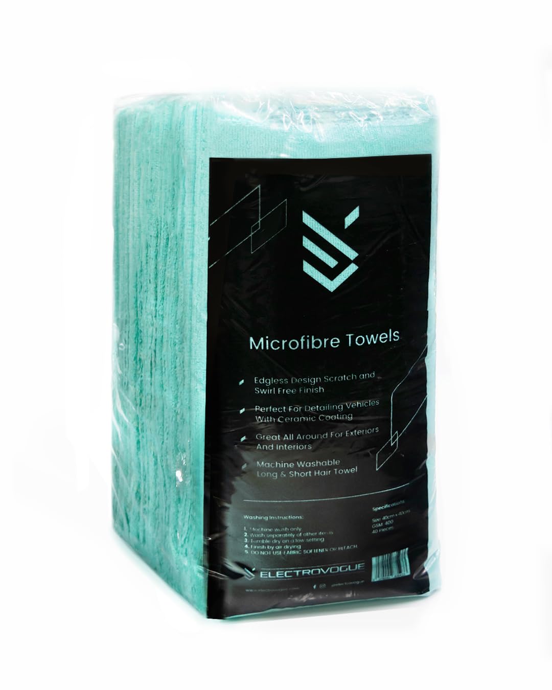 Electrovogue Microfibre Cloths 40x40cm, Edgeless Absorbent 400GSM Towels for Automotive Car Detailing (pack of 40)