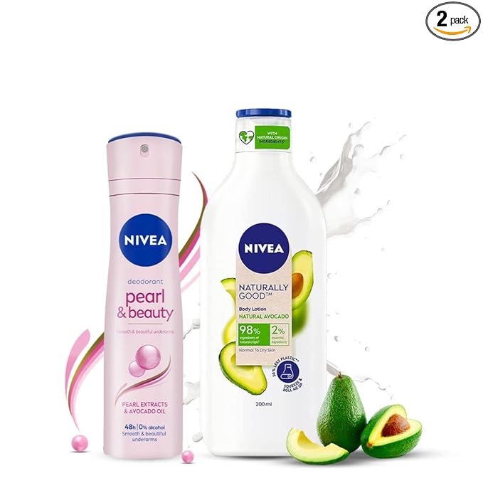 NIVEA Pearl and Beauty Deodorant 48Hours, 150ml and NIVEA Naturally Good, Natural Avocado Body Lotion, 200 ml at Rs. 197