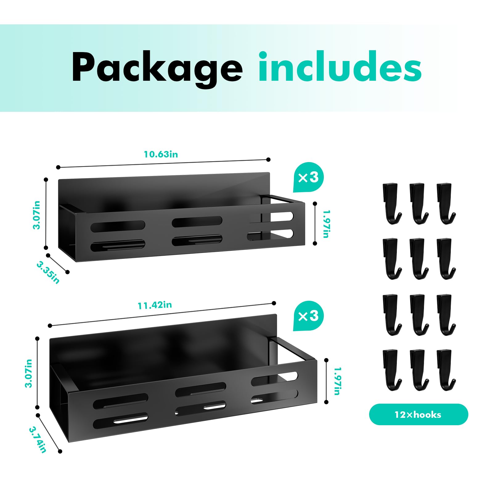 SETBAOO Paquete de 6 estantes magnéticos para refrigerador, estante magnético negro y organizadores de gabinete de cocina, almacenamiento de condimentos, mini estantes.