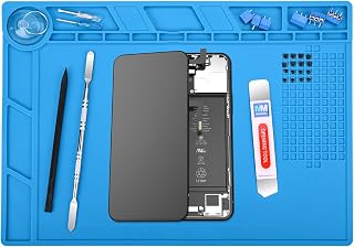 MMOBIEL Silicone Soldering & Repair Mat – Heat Resistant up to 932°F (500°C) – Non-Slip Magnetic Workbench Mat for Soldering, Electronics, Computer & DIY Projects (Blue, 14 x 10 inch (Magnetic))