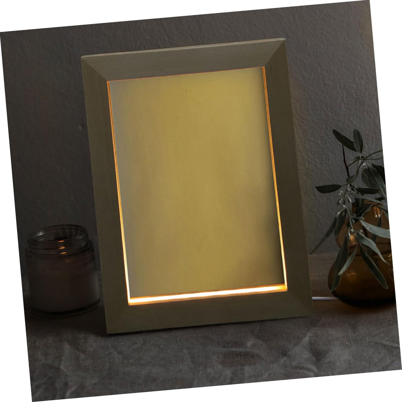 Marco de Fotos Iluminado Luz Nocturna LED para Escritorio y Mesita de Noche, 2 Piezas Madera Natural Textura Atractiva