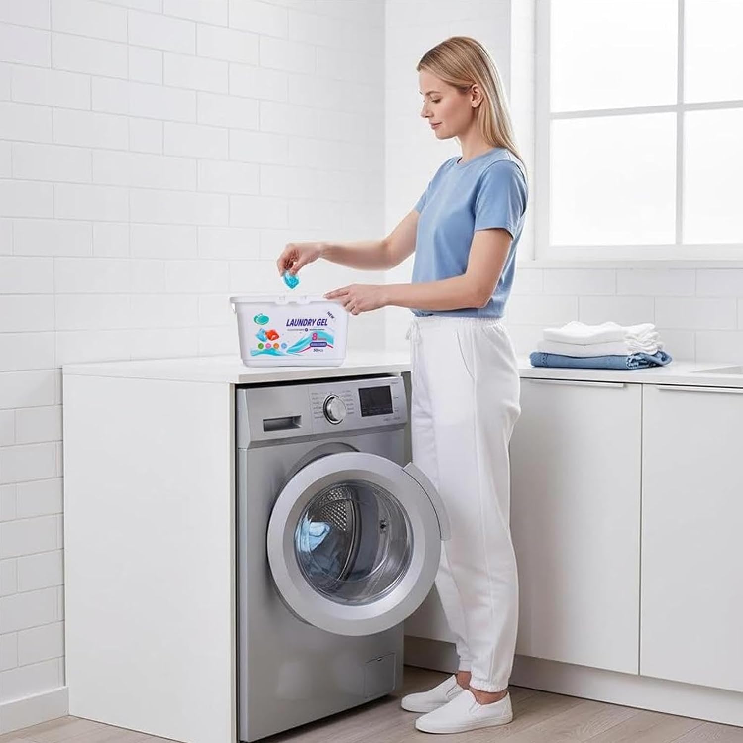 5-In-1 Laundry Pods, 50 Count Laundry Gel, Deep Cleaning Detergent Pods with Fabric Softener Beads, Anti-Fade Fabric Support, Long-Lasting Freshness, Gentle Garment Care, for All Fabrics (2pc)