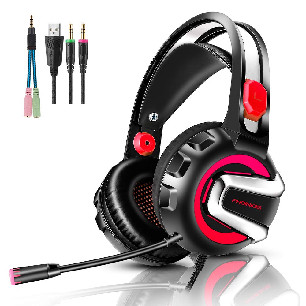 PHOINIKAS Gaming headset, draadloos, type-C & USB-interface 2,4 GHz draadloze headset, headset