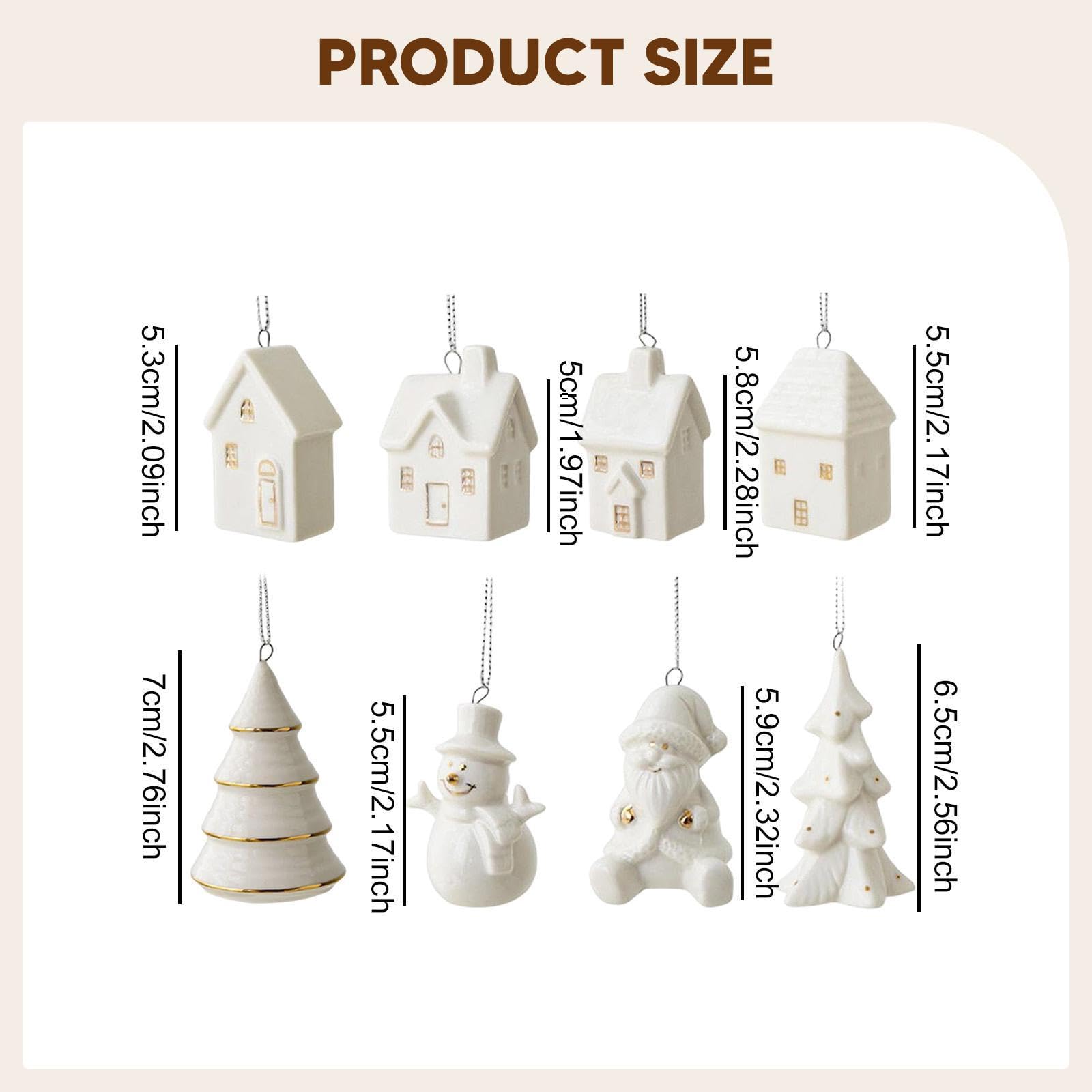 Ornamenti per Albero di Natale in Ceramica, 8 Pezzi Mini Decorazioni Appendere (5cm/2in)