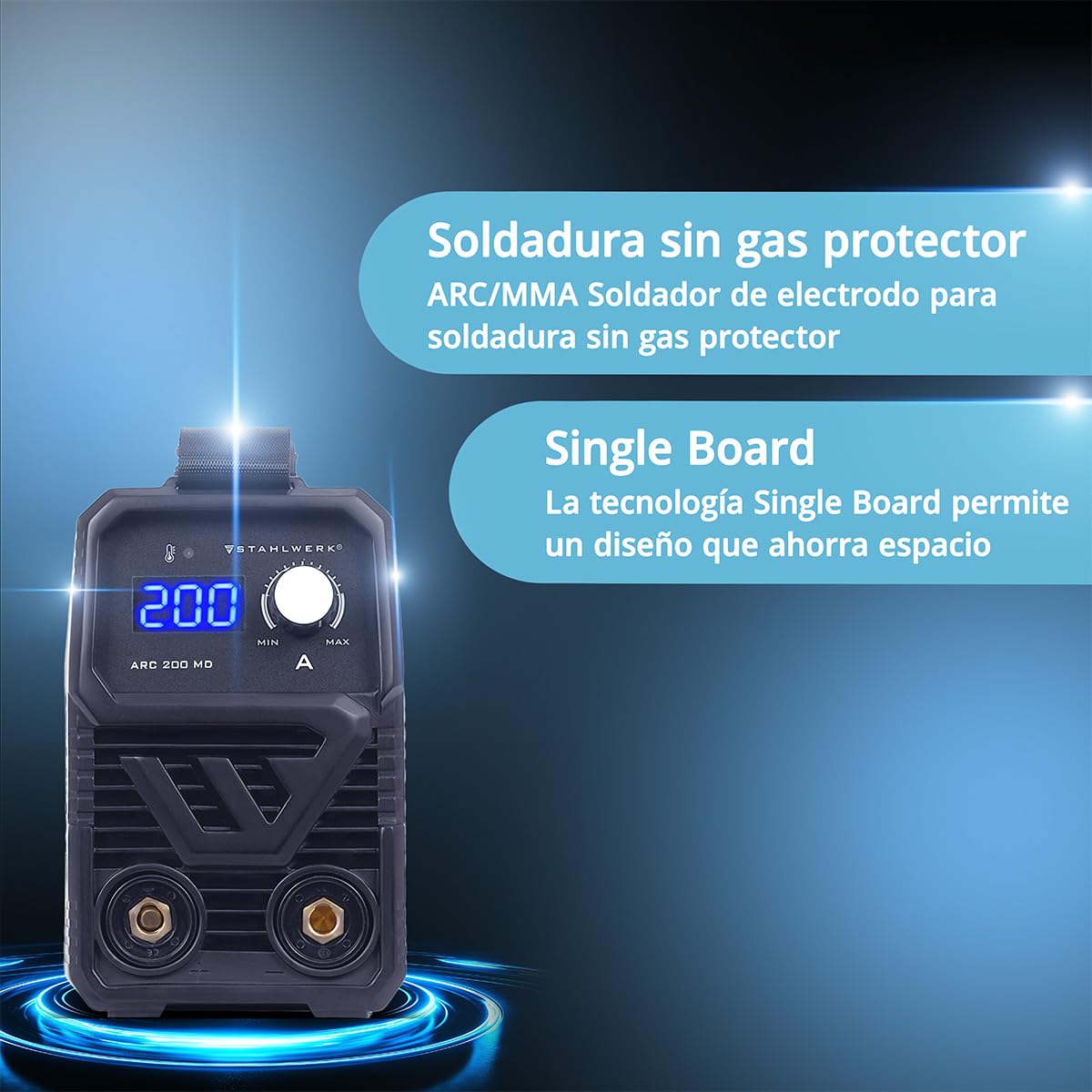 STAHLWERK Soldadora de electrodos 160 MD – Equipo completo con carro – Máquina de soldar MMA/Electrodo, 160 A, uso flexible sin gas, compacta y ligera, ampliable a DC TIG, refrigeración inteligente