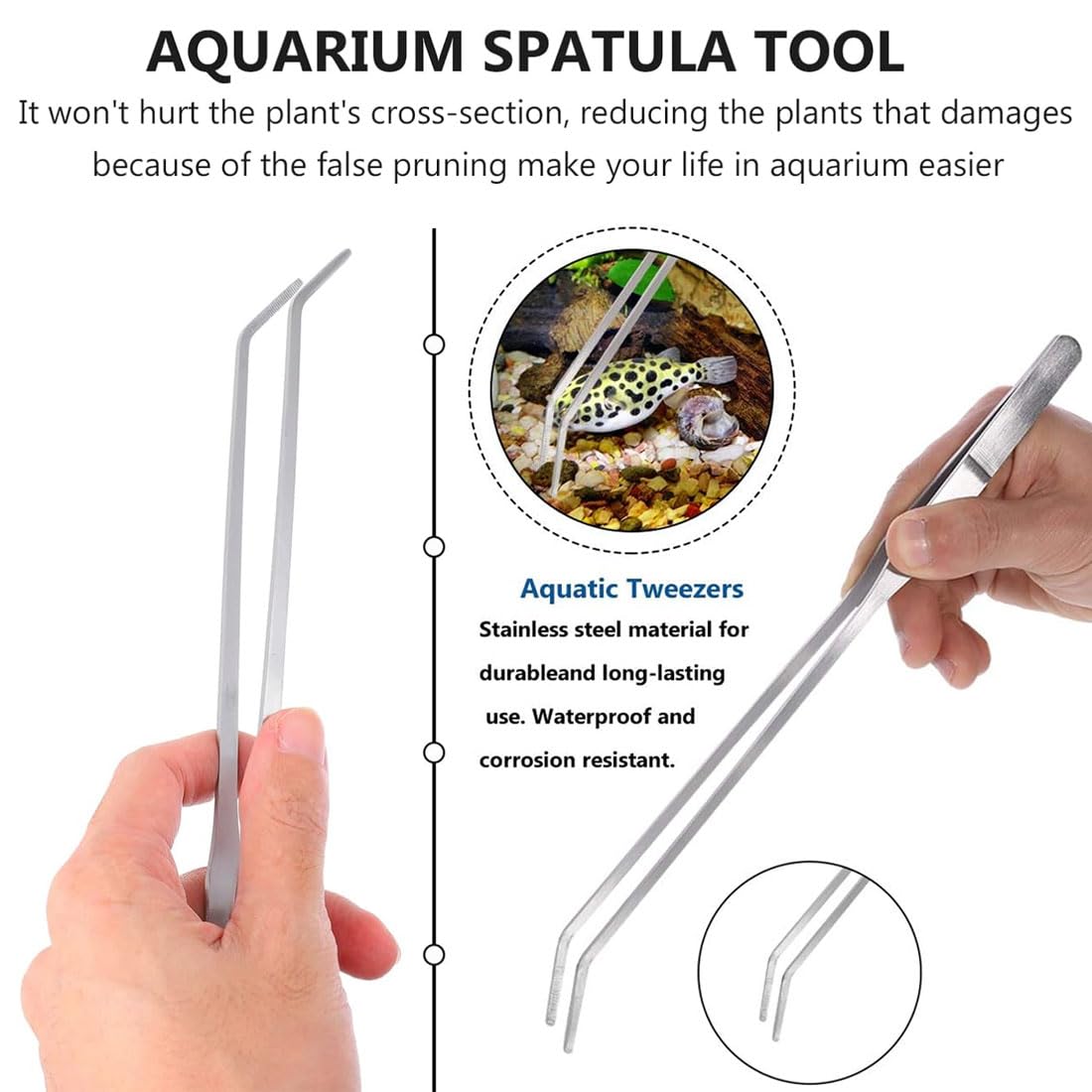WUSJCOF 2 Pezzi Strumenti Premium per Aquascaping in Acciaio Inossidabile, Set di Pinzette e Spatola Anti-Ruggine per Manutenzione e Taglio Piante Acquatiche, Pulizia Acquario (Argento)