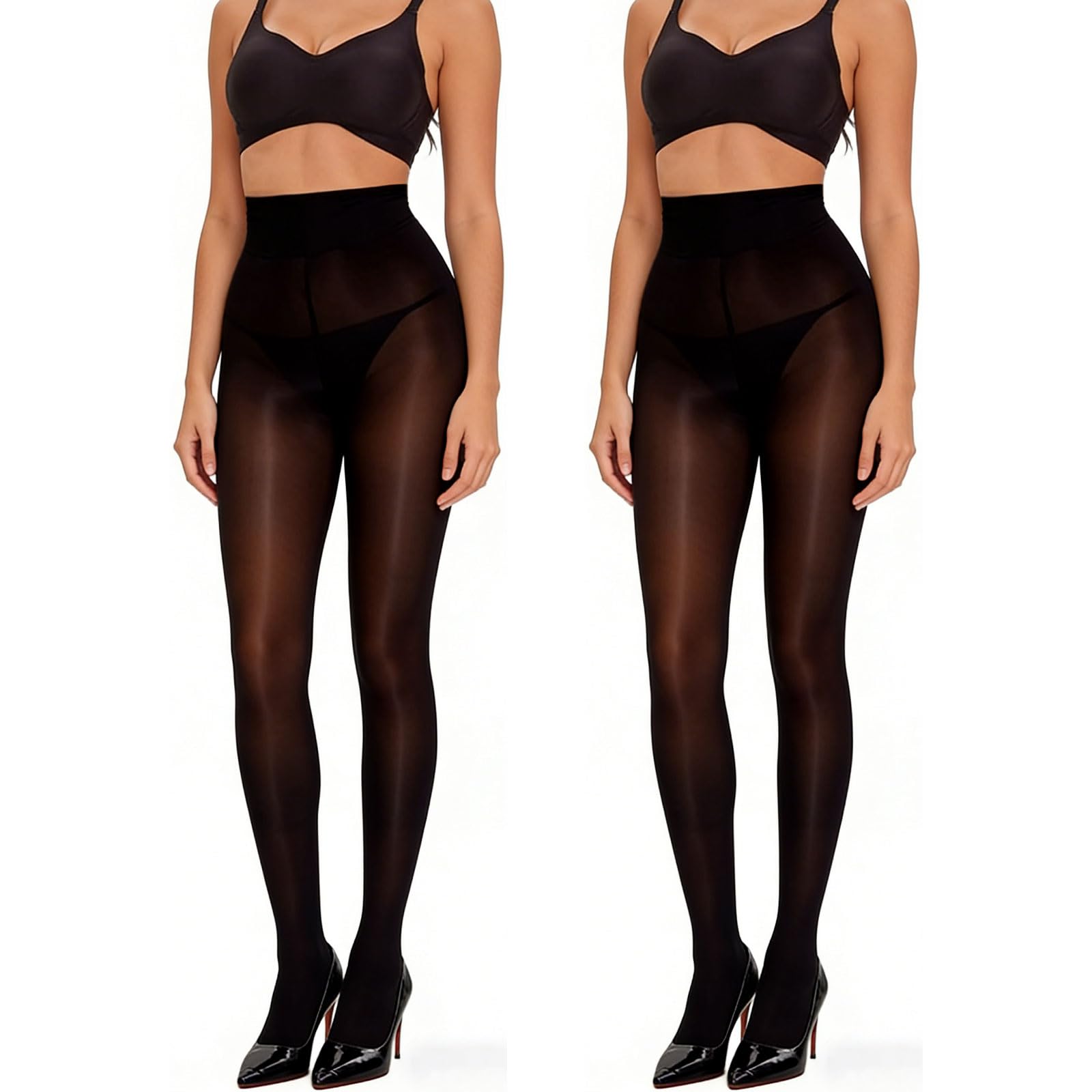 InfiniZer 2 Pairs Women's Oily Shiny Tights High Waist Glossy Sheer Tights Pantyhose 8 Denier