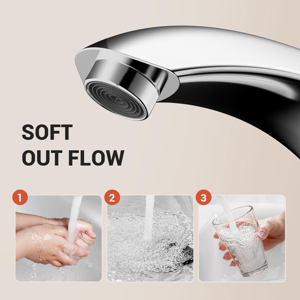 Touchless Bathroom Faucet - Automatic Bathroom Faucet with Hole Cover and Temperature Mixer, Hands-Free Basin Commercial Sensor Faucet (Chrome)