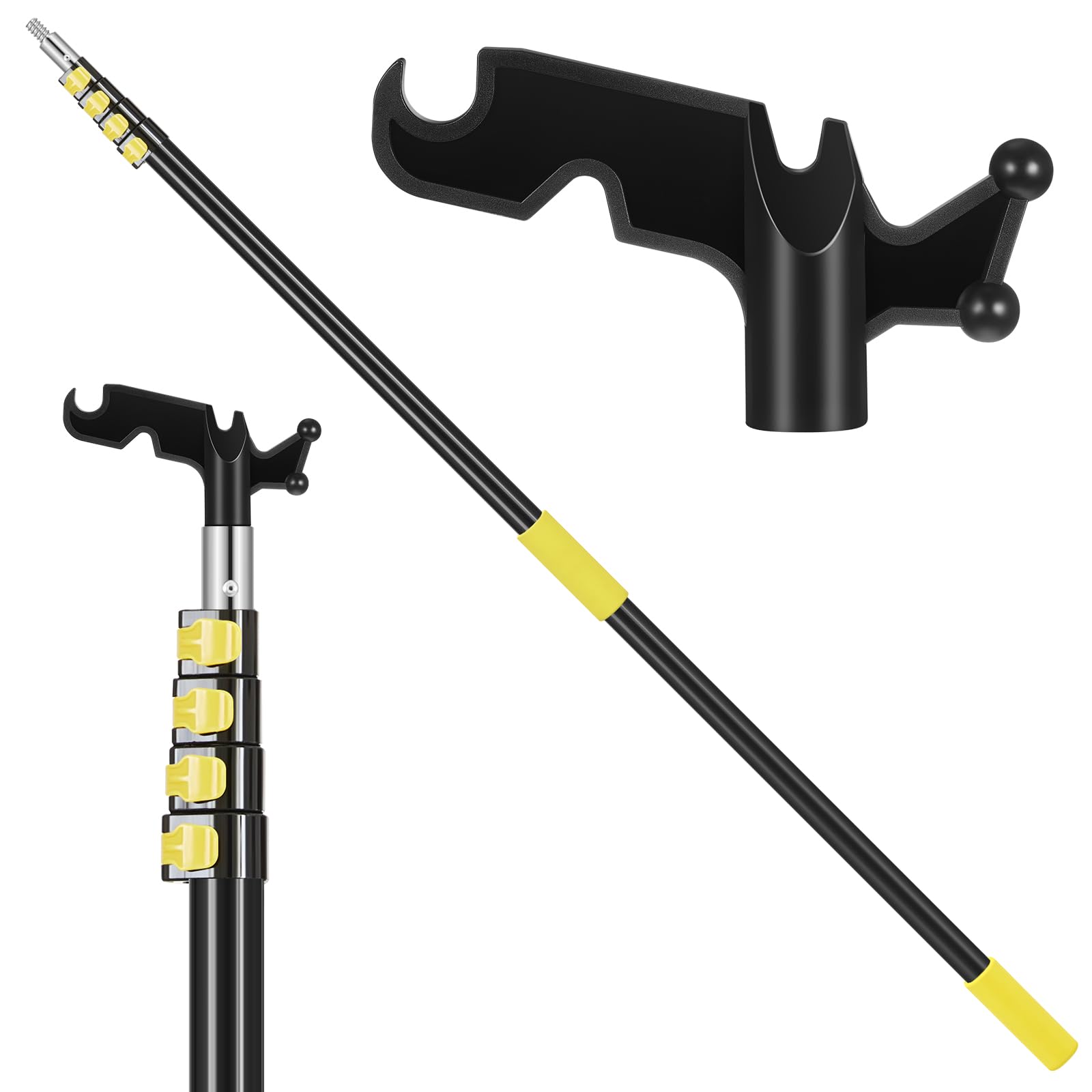 Leriton 8-36 ft Telescopic Extension Pole with Utility Hook, Multi-Purpose Aluminum Pole for Painting, Dusting and New Year Window Cleaning Christmas Lights Installation Without a Ladder(Yellow)