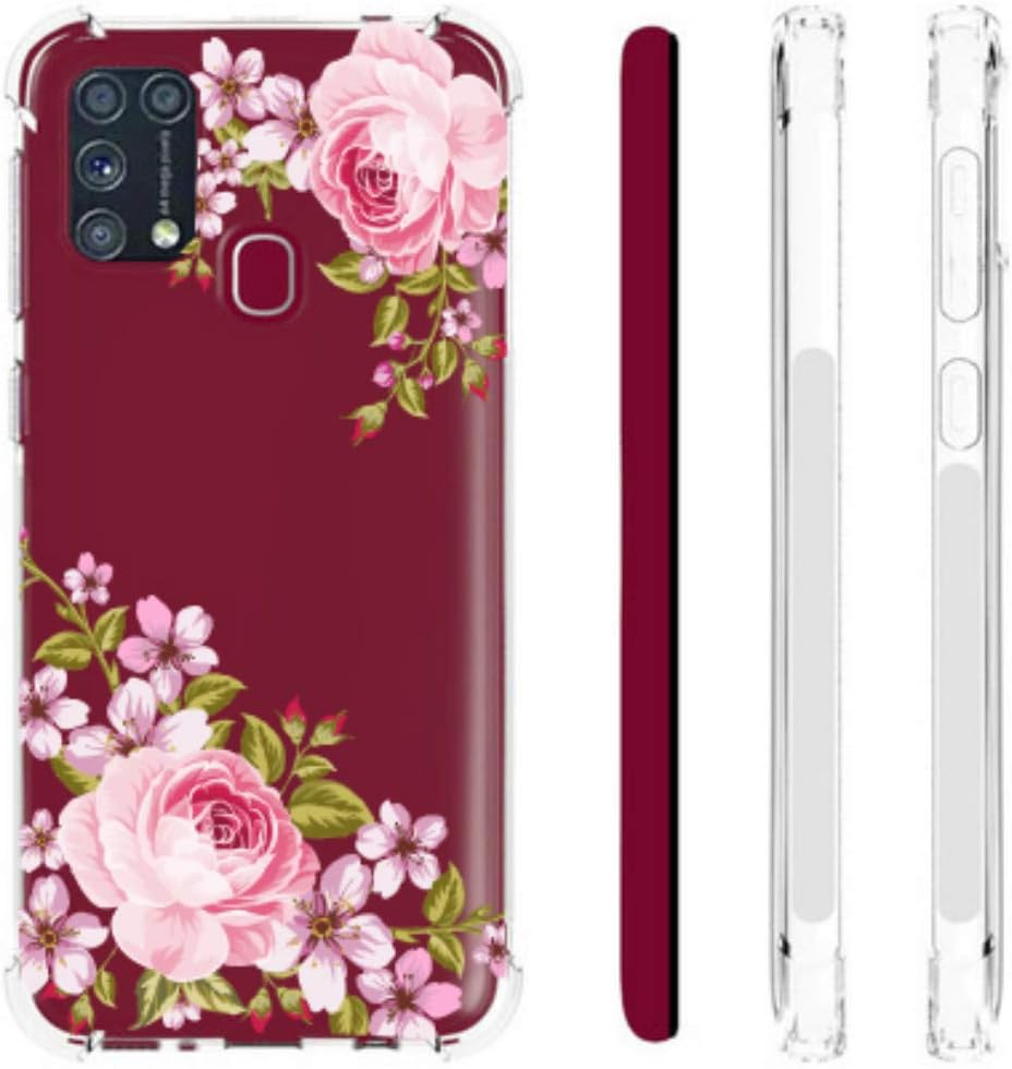 Ryphez for Samsung Galaxy M31 Case, Samsung Galaxy M31 Phone Case, Case for Galaxy m31, Flexible Soft TPU Case with Fashionable Printed Floral Designs for Samsung Galaxy M31 (Pink Flower)