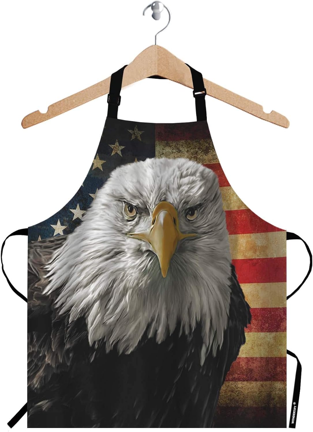 WONDERTIFY American Bald Eagle on Grunge Flag Apron, Bib Apron with Adjustable Neck for Men Women,Suitable for Home Kitchen Cooking Waitress Chef Grill Bistro Baking BBQ Hairdresser Cobbler Apron