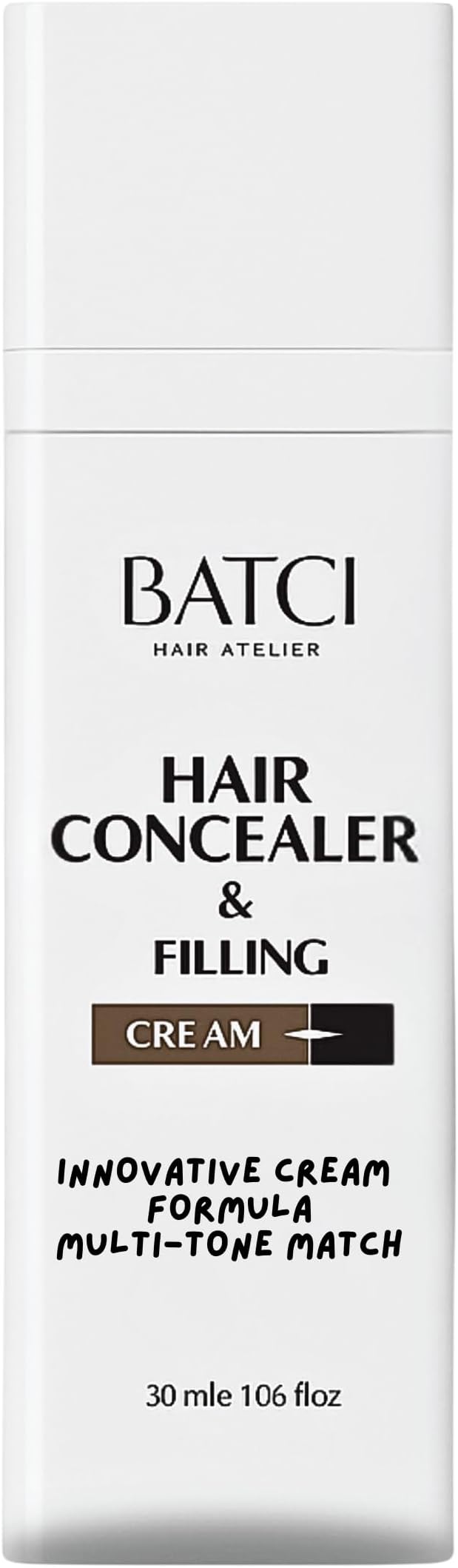 Batci Hair Concealer Cream for Thinning Hair & Bald Spots - Non-Fiber Scalp Concealer Root Touch-Up for Men & Women, Sweat/Water Resistant, One Shade for Black Brown & Grey Hair 1 fl oz (30ml)