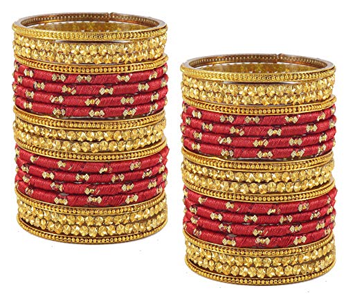 Image of NMII Silk thread Glass Bangle Set for Women (FF70-Red-2.6, Red, 2.6 Inch, 40 Bangles set)