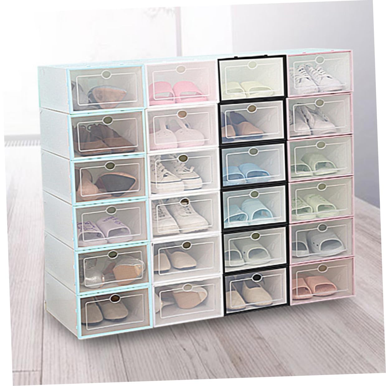 Set 6 Scatole per Scarpe Pieghevoli in Plastica Pp Design Trasparente, Organizer Scarpe Robusto e Salvaspazio per Armadi e Case
