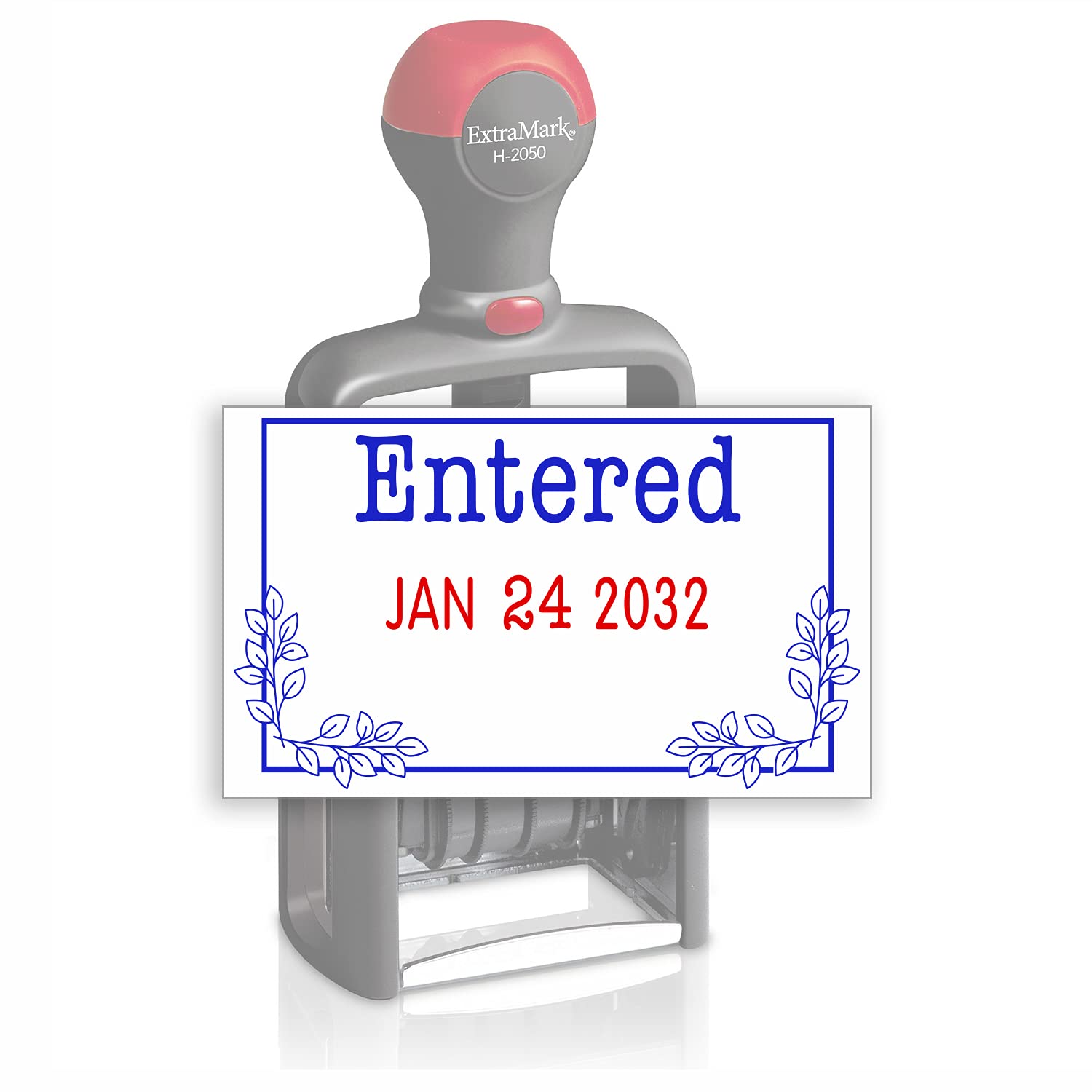 Heavy Duty Style Office Date Stamp with Entered - Self Inking Dater - Style D - Blue & Red Ink Color