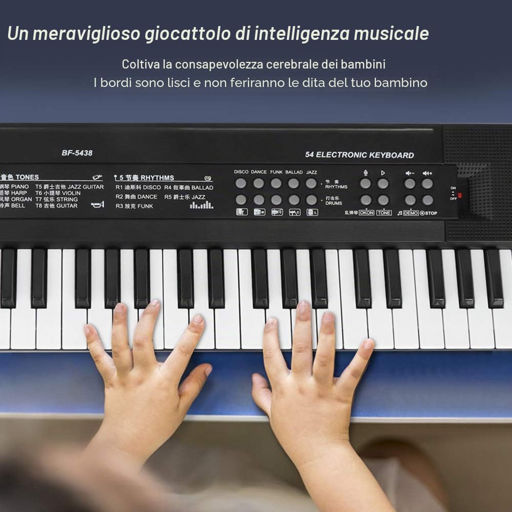 Tastiera Elettronica 54 Tasti per Pianoforte con Microfono Registrazione BF-5438