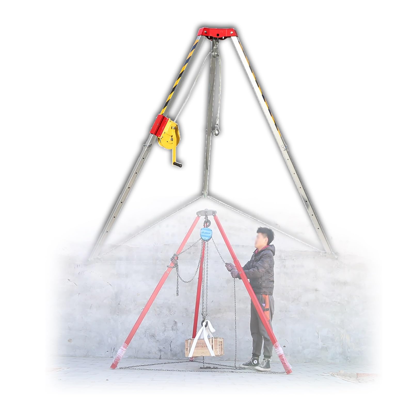 BYFSRUS Confined Space Rescue Tripod with 1200lb Winch, Adjustable Legs and Safety Harness, Essential Lifting Equipment for Emergency Response in Restr Areas