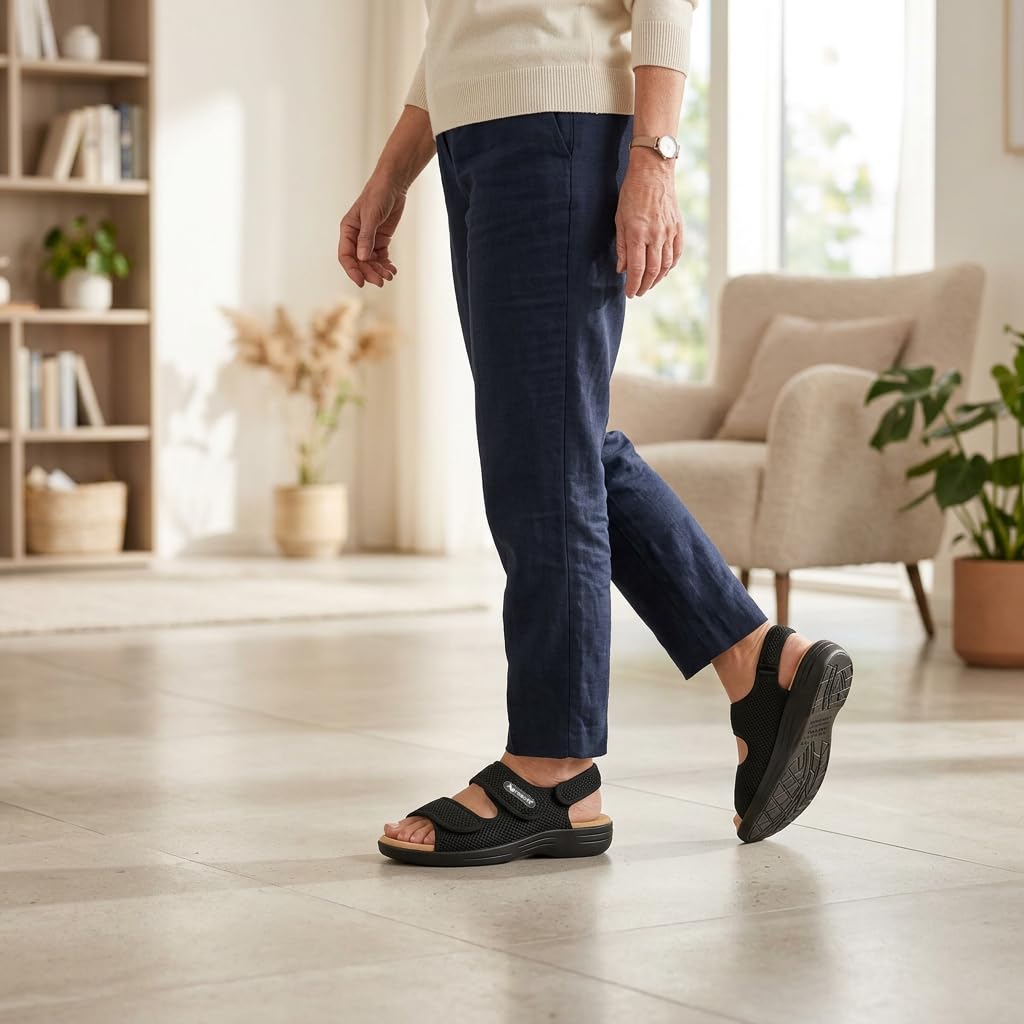 Aerosoft Reha-Sandale Stretch 18 für Damen und Herren mit Klettverschluss | Stretchmaterial passt sich Hallux Valgus und empfindlichen Füßen an, rutschhemmend, der Fersenklett erleichtert den Einstieg.